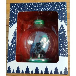 DIESEL ITALY Christmas Ornament Glass Ball BEEEHST WISHES XMAS Goat in Blue Jean